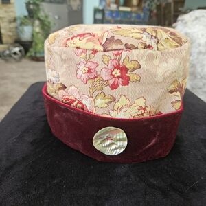 Unique Women's Boho Size Small Hat, Flowers, Velvet, With Button Accent